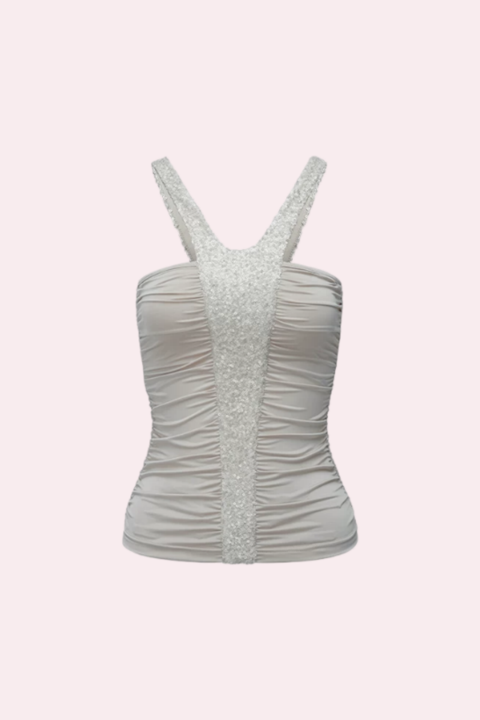 Beaded Sequin Front Ruched Halter Tube Top