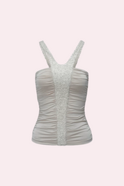 Beaded Sequin Front Ruched Halter Tube Top
