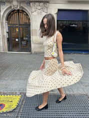 Beige Polka Dot Ruffle Maxi Skirt Set