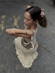 Beige Polka Dot Ruffle Maxi Skirt Set