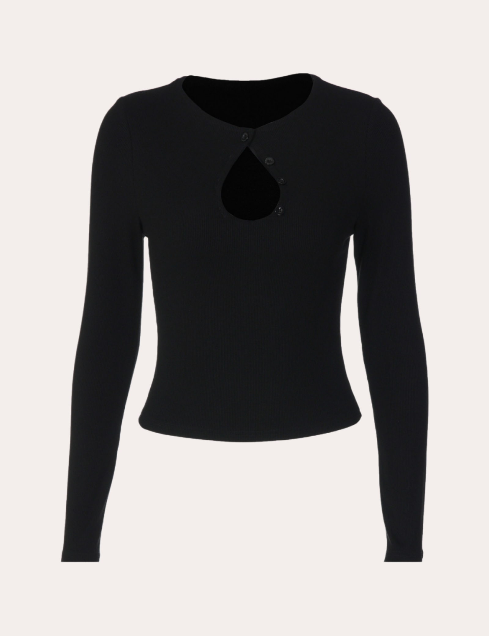 Black Button-Up Keyhole Long Sleeve Crop Top
