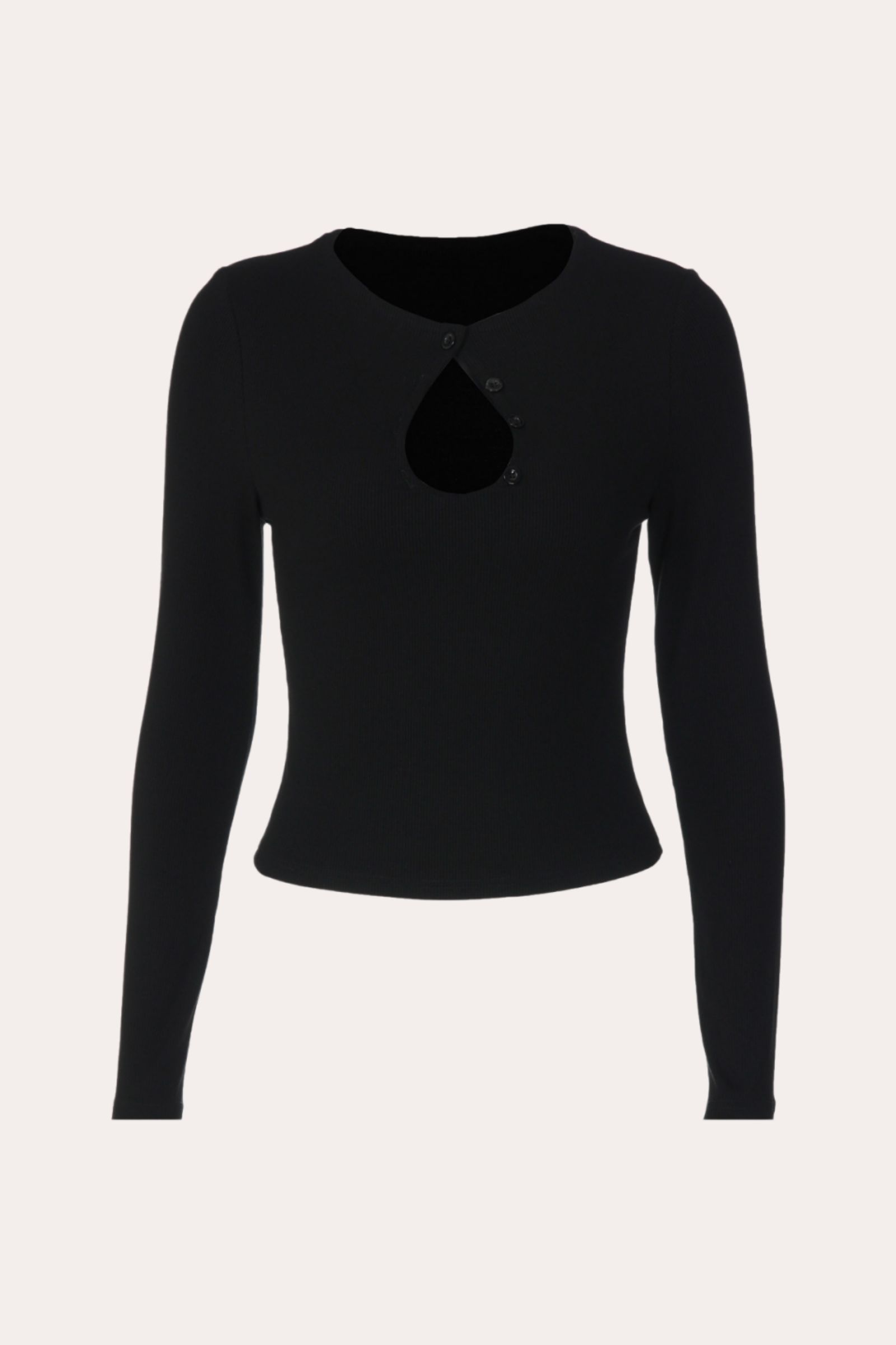 Black Button-Up Keyhole Long Sleeve Crop Top