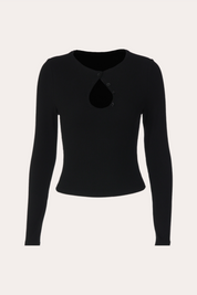 Black Button-Up Keyhole Long Sleeve Crop Top
