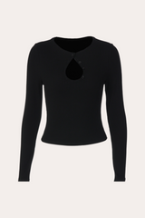 Black Button-Up Keyhole Long Sleeve Crop Top