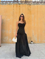 Floral Rosette Strapless Chiffon Maxi Dress