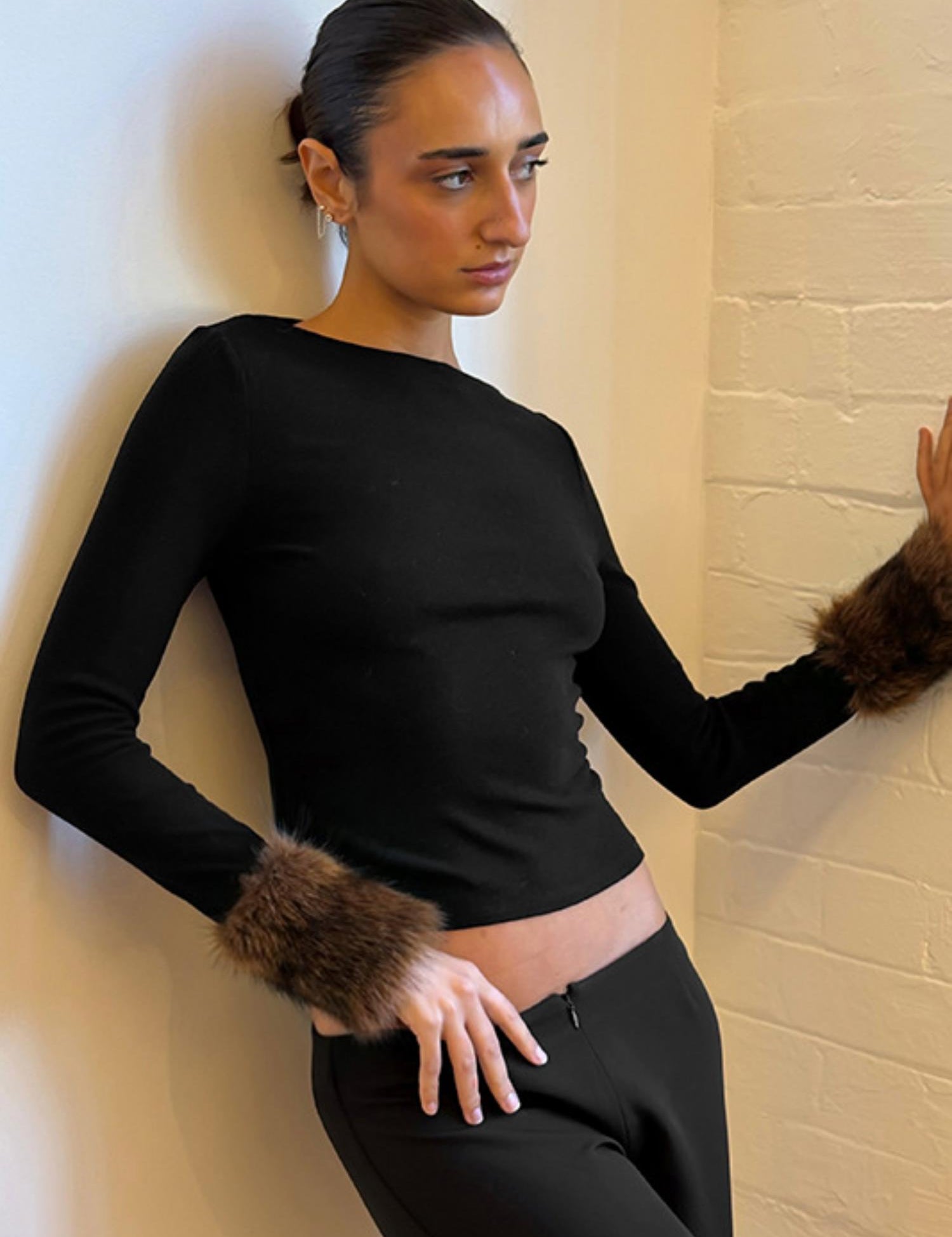 black-long-sleeve-top-faux-fur-cuffs-night-out-Zorashe-TLST027-1.jpg