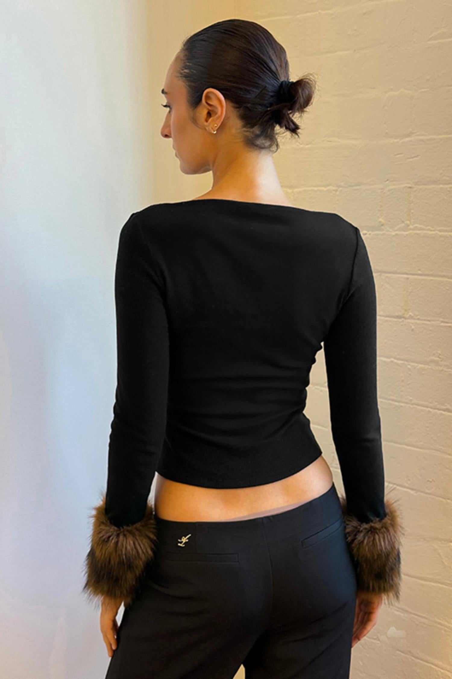 Faux Fur Trim Long Sleeve Fitted Crop