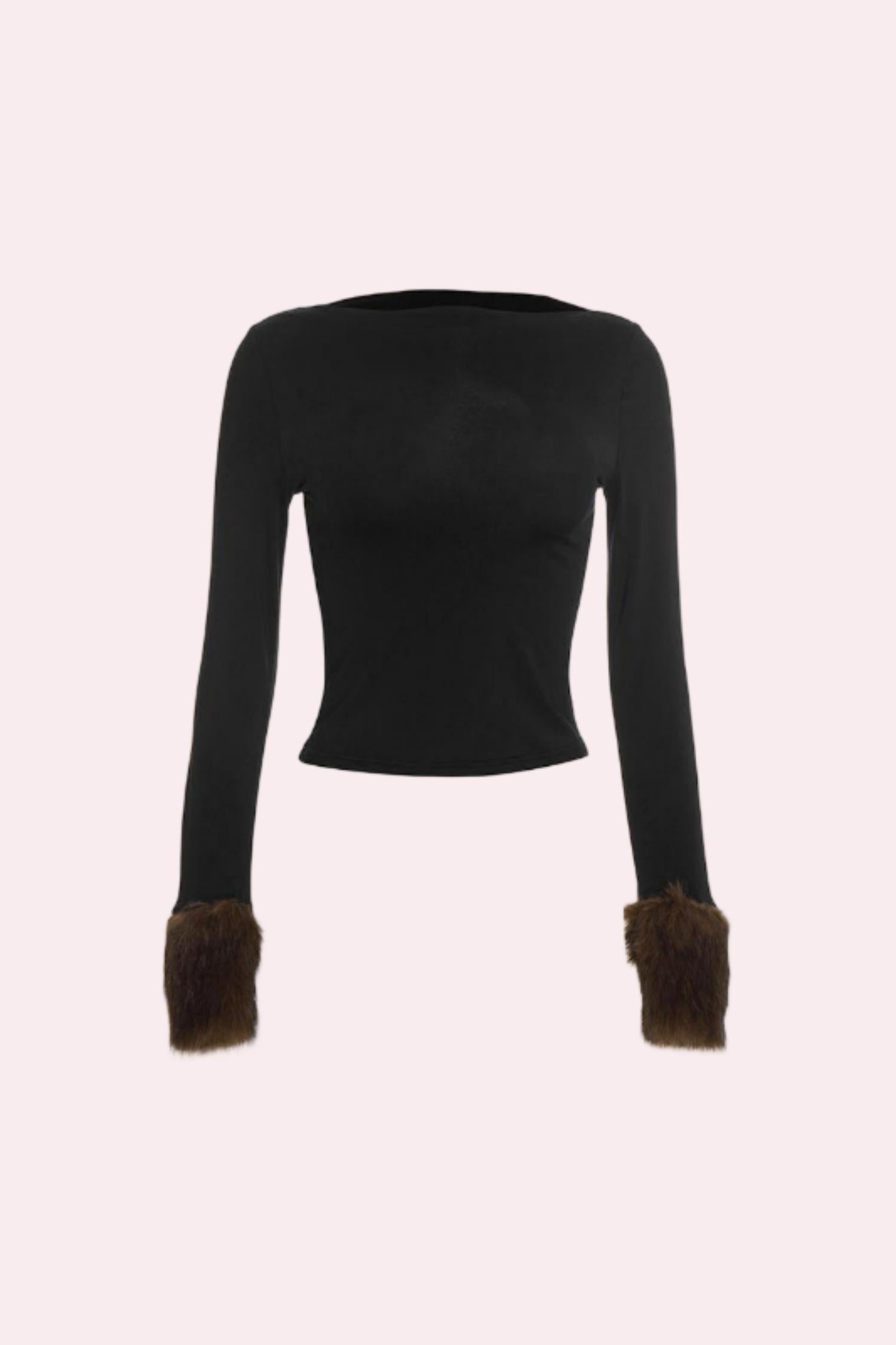 Faux Fur Trim Long Sleeve Fitted Crop
