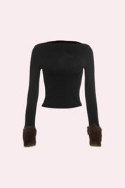 Faux Fur Trim Long Sleeve Fitted Crop
