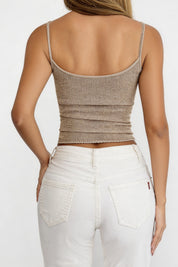 Black Ribbed Knit Spaghetti Strap Crop Tank Top
