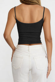 Black Ribbed Knit Spaghetti Strap Crop Tank Top