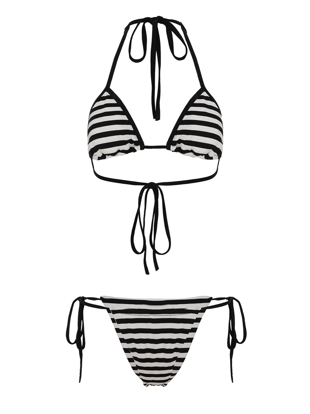 Black and White Striped Bikini Set