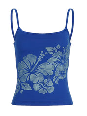 Blue Hibiscus Print Tropical Cami Top