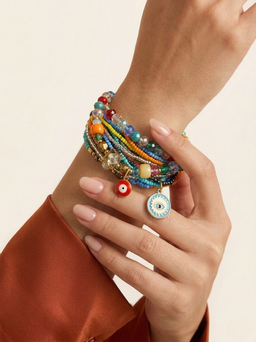 Boho Evil Eye Layered Beaded Bracelet