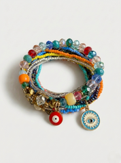 Boho Evil Eye Layered Beaded Bracelet