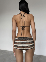 Boho Striped Triangle Bikini Set with Shorts