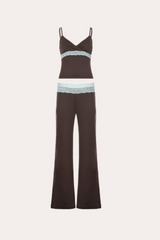 Brown Lace Trim Cami and Flare Pants Set