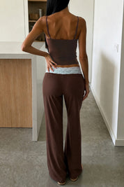 Brown Lace Trim Cami and Flare Pants Set
