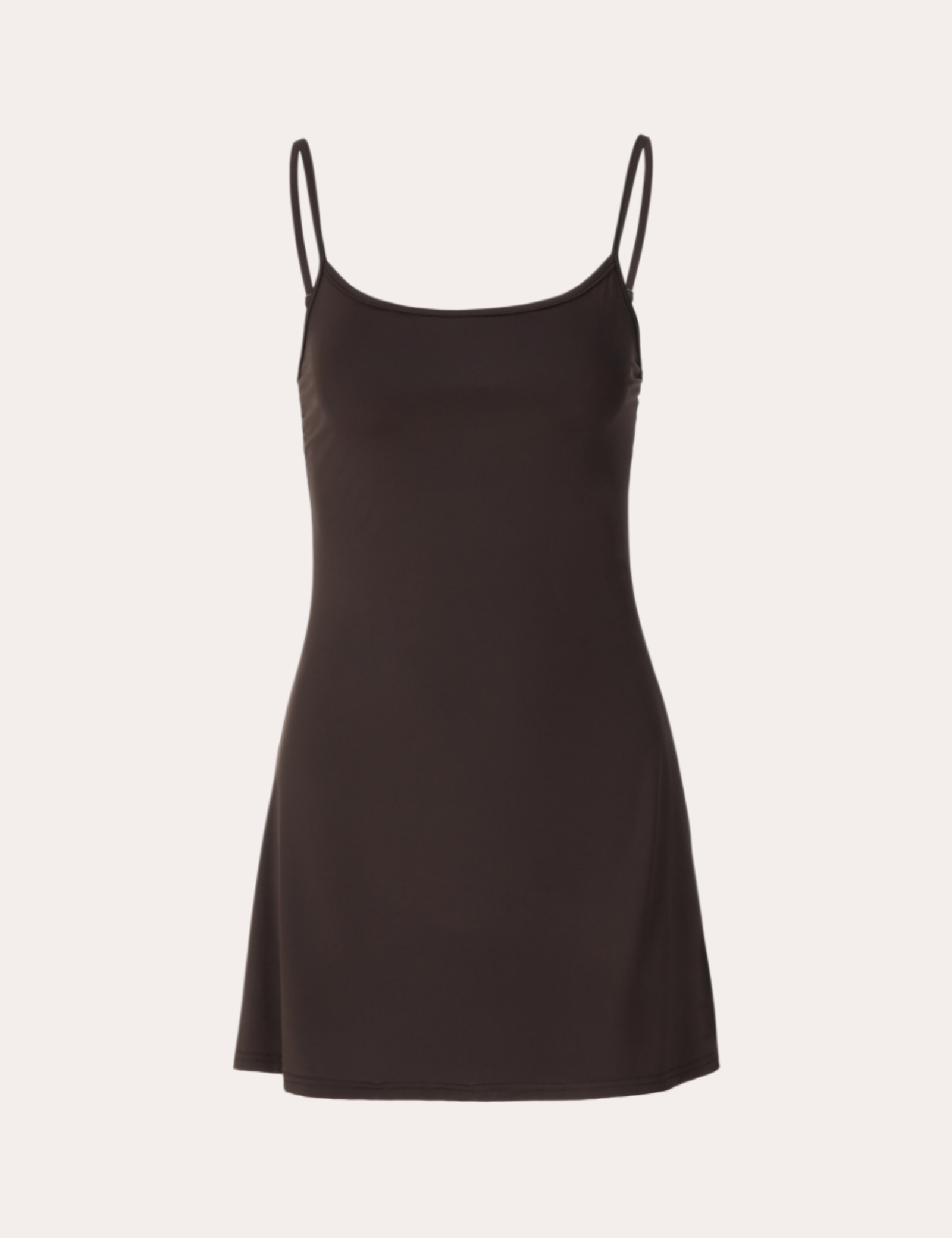 Brown Scoop Neck Spaghetti Strap Mini Dress