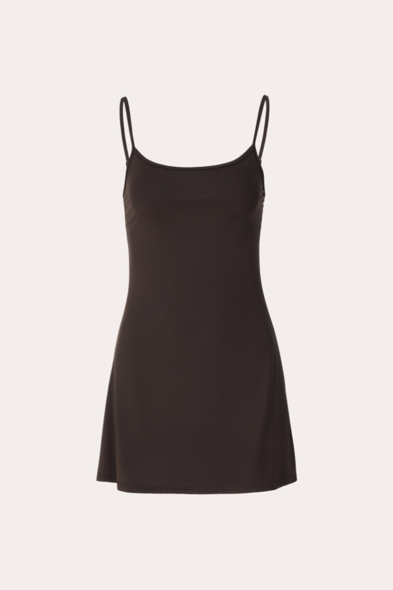 Brown Scoop Neck Spaghetti Strap Mini Dress