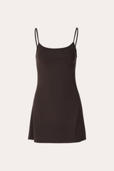 Brown Scoop Neck Spaghetti Strap Mini Dress