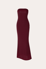 Burgundy Strapless Pleated Glitter Long Maxi Dress