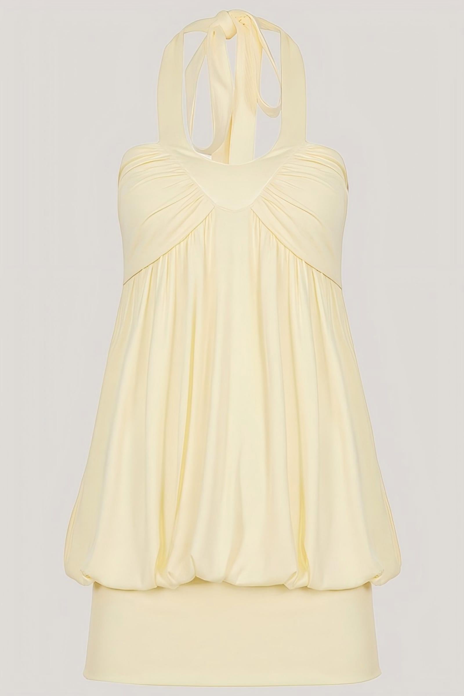 Butter Yellow Halter Ruched Top