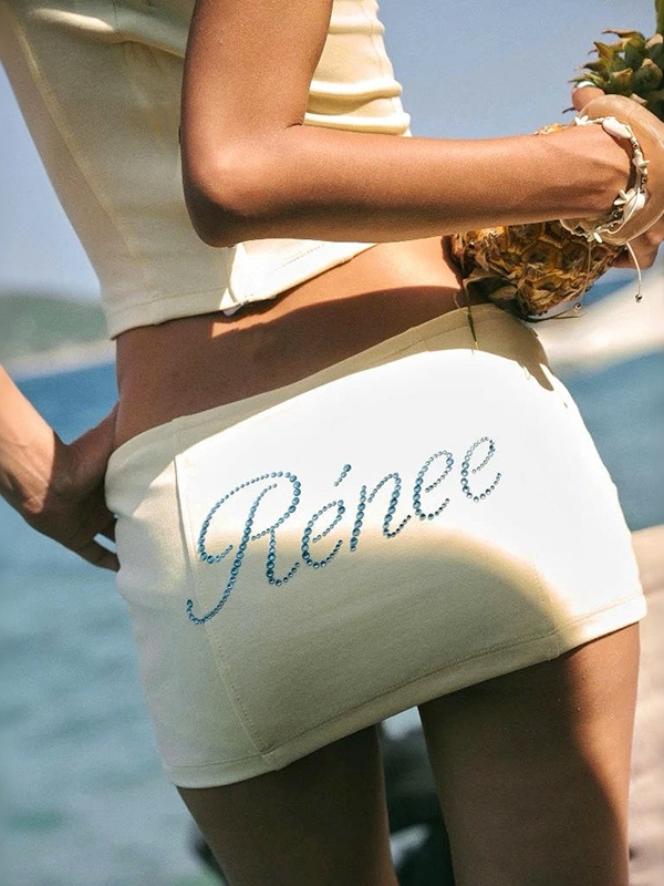 Y2K Rhinestone Letter Two-Piece Mini Skirt Set