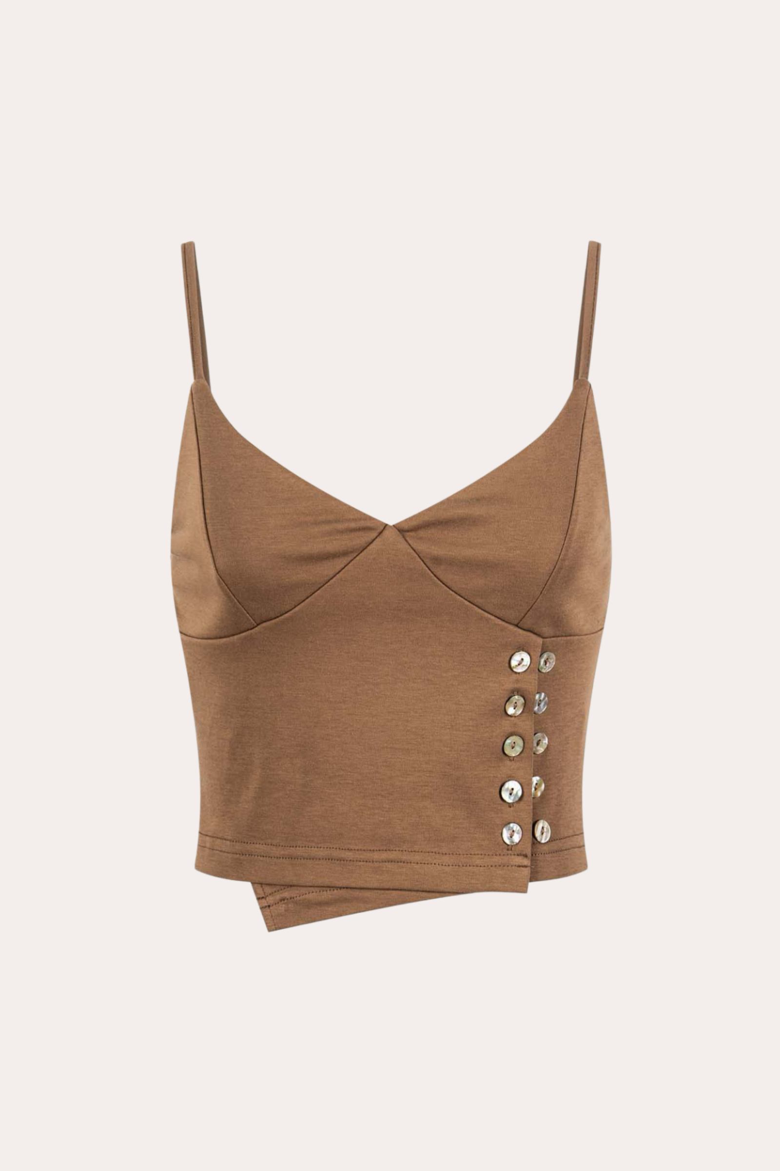 Button Side Asymmetric Hem Cami Crop Top