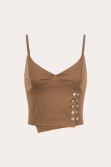 Button Side Asymmetric Hem Cami Crop Top