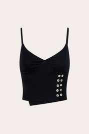 Button Side Asymmetric Hem Cami Crop Top