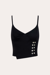 Button Side Asymmetric Hem Cami Crop Top