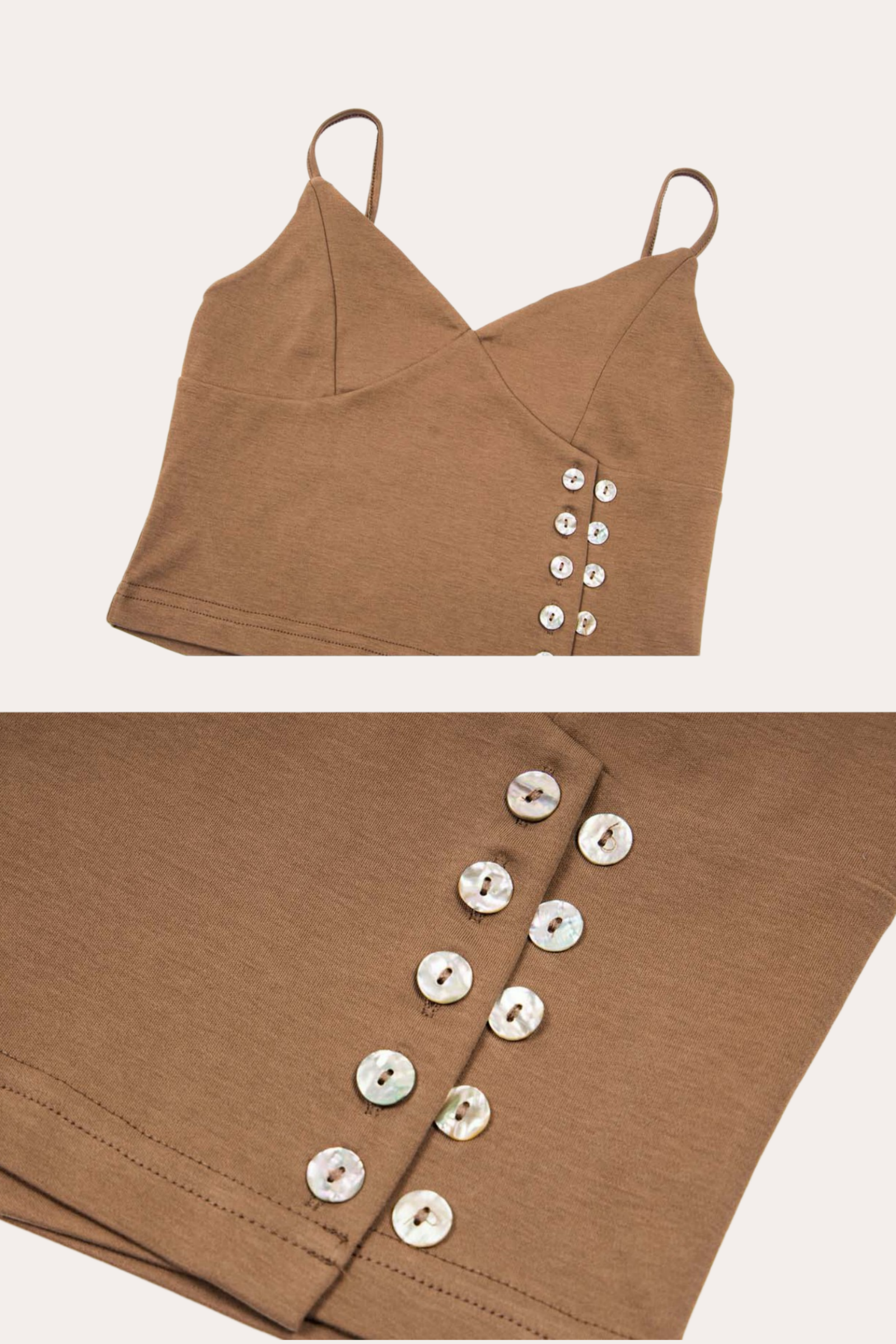 Button Side Asymmetric Hem Cami Crop Top