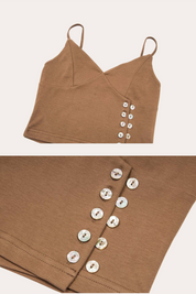 Button Side Asymmetric Hem Cami Crop Top