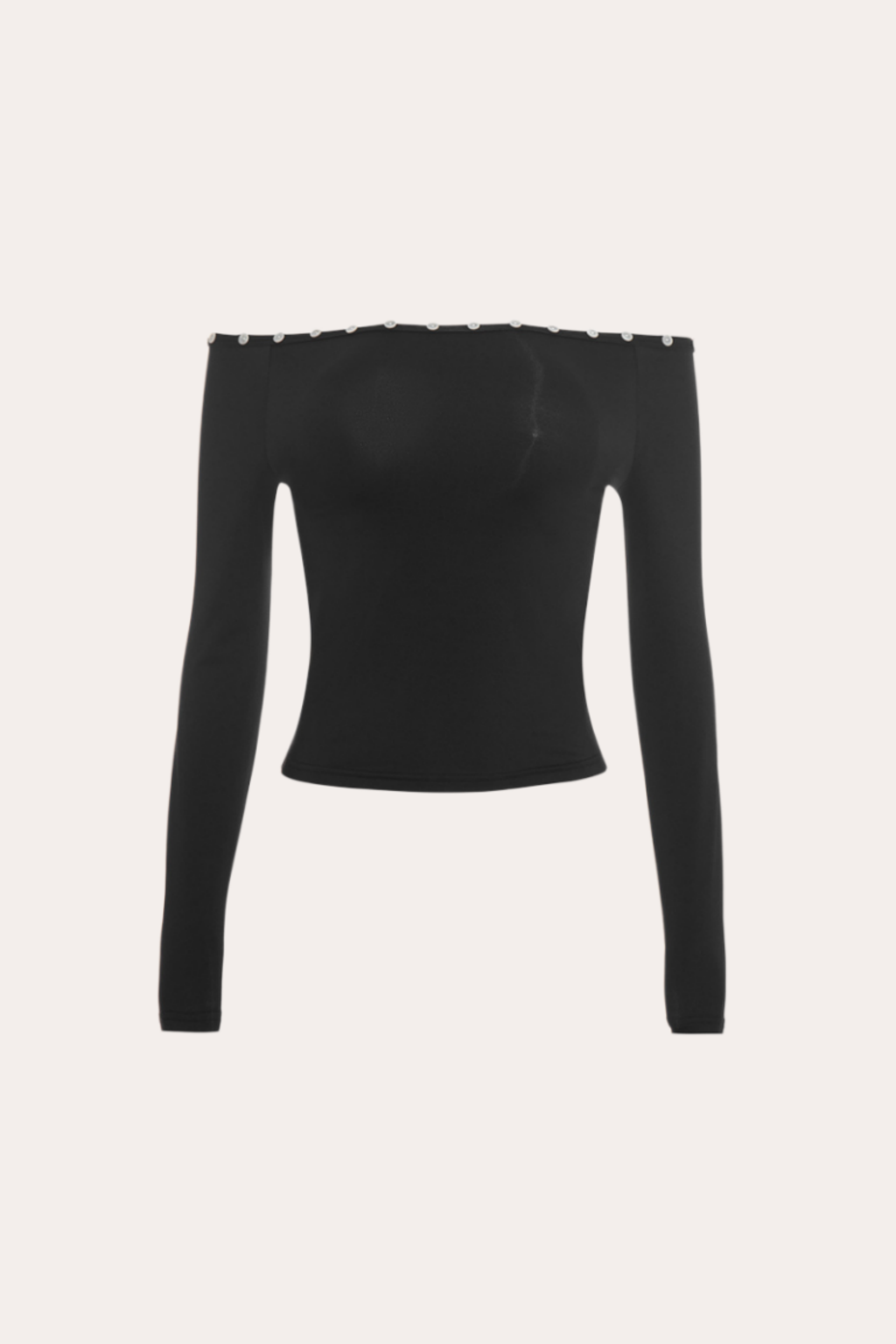 Button Trim Off-Shoulder Long Sleeve Crop Top