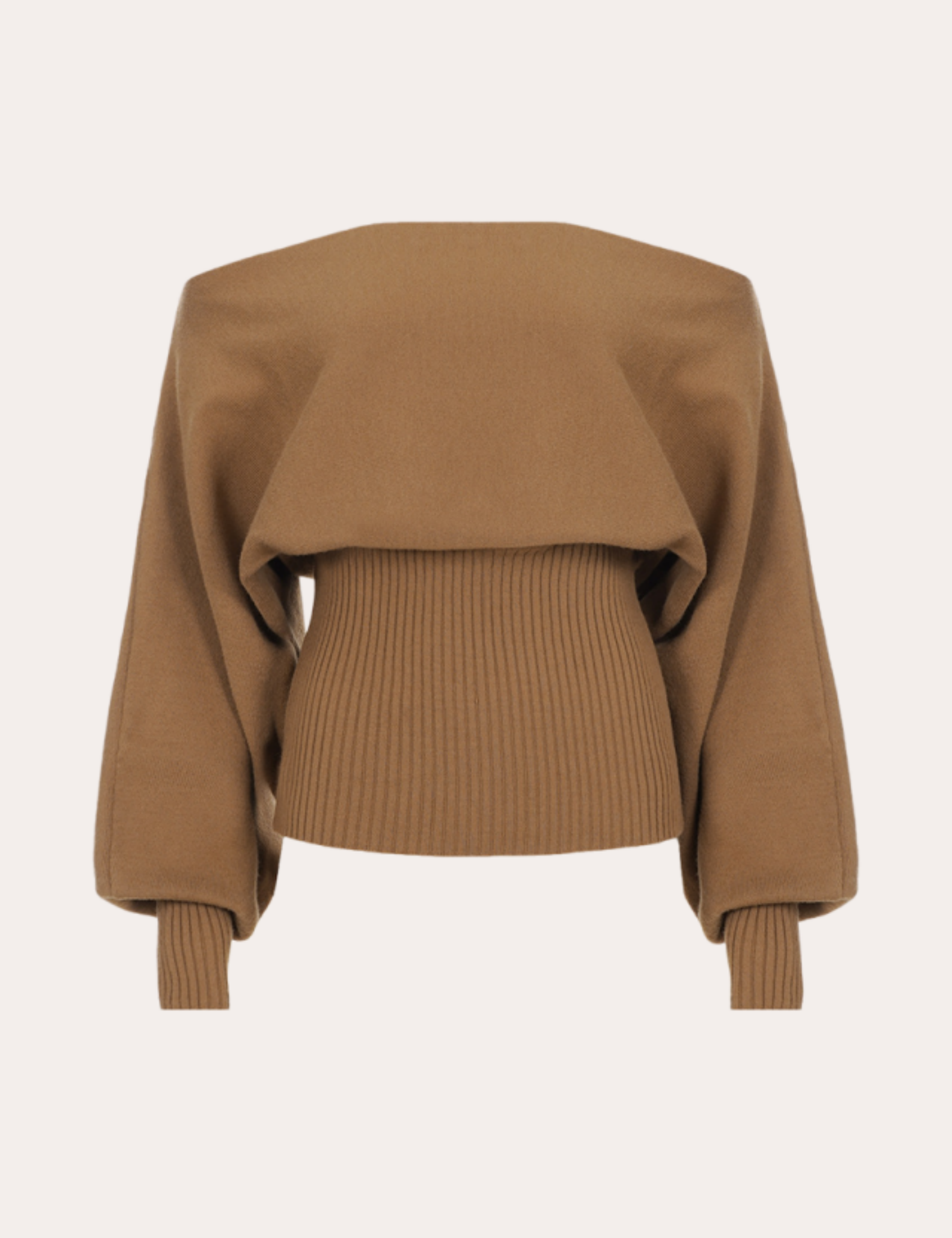 Camel Off Shoulder Batwing Sleeve Ribbed Knit Sweater Top
