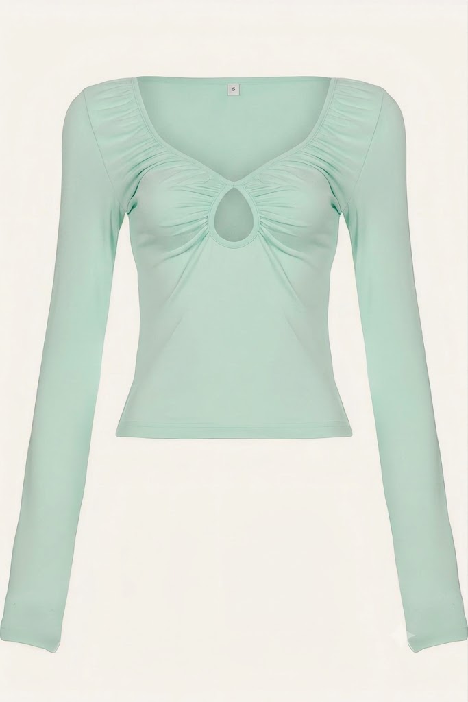 Ruched Cutout V-Neck Long Sleeve Top