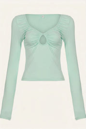 Ruched Cutout V-Neck Long Sleeve Top