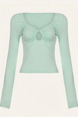 Ruched Cutout V-Neck Long Sleeve Top