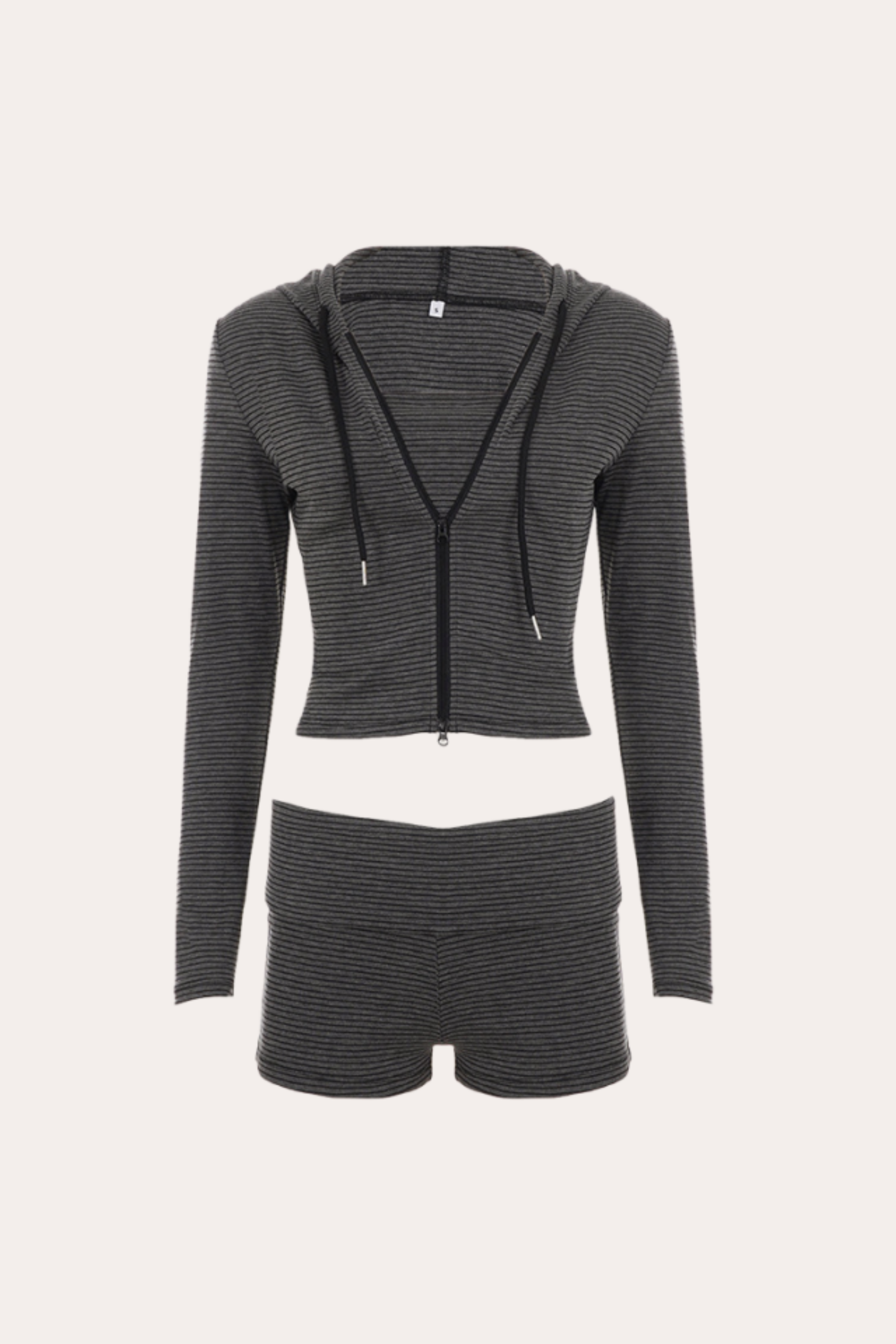 Charcoal Micro Stripe Zip Up Hoodie and Shorts Set