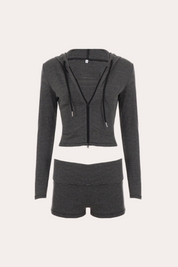 Charcoal Micro Stripe Zip Up Hoodie and Shorts Set