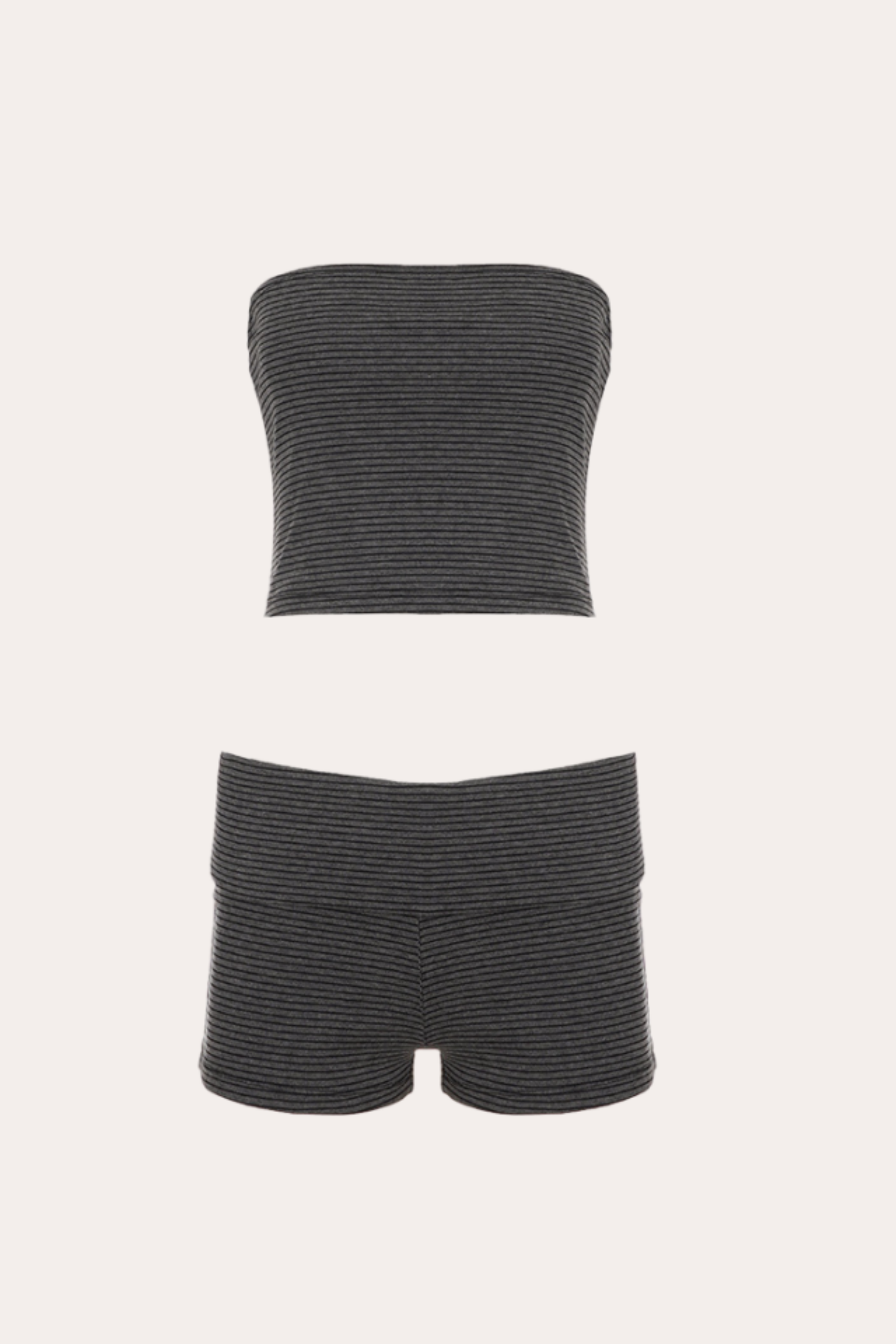 Charcoal Micro Stripe Zip Up Hoodie and Shorts Set
