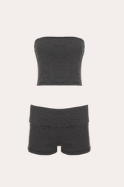 Charcoal Micro Stripe Zip Up Hoodie and Shorts Set