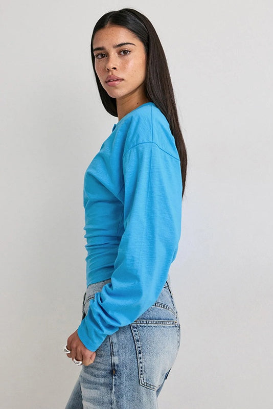 Cobalt Blue Henley Long Sleeve Top