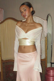 Coquette Cream Off Shoulder Long Sleeve Crop Top
