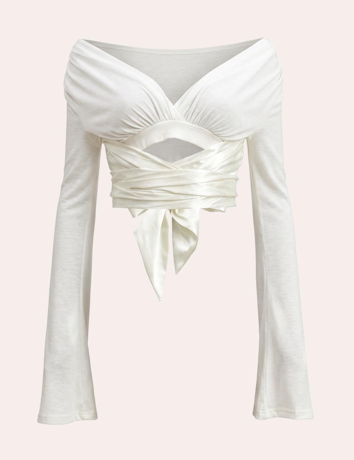 Coquette Cream Off Shoulder Long Sleeve Crop Top