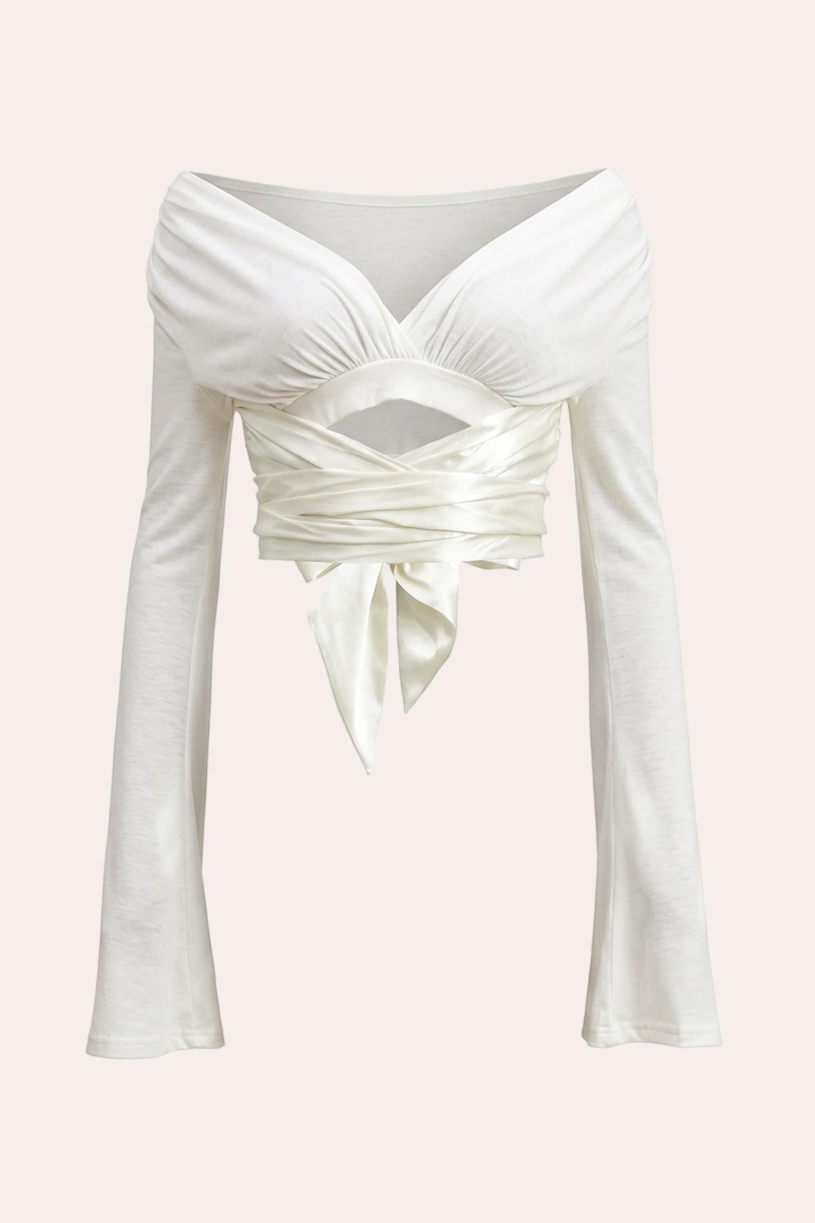 Coquette Cream Off Shoulder Long Sleeve Crop Top
