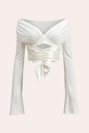 Coquette Cream Off Shoulder Long Sleeve Crop Top