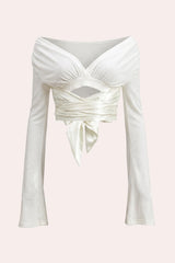 Coquette Cream Off Shoulder Long Sleeve Crop Top