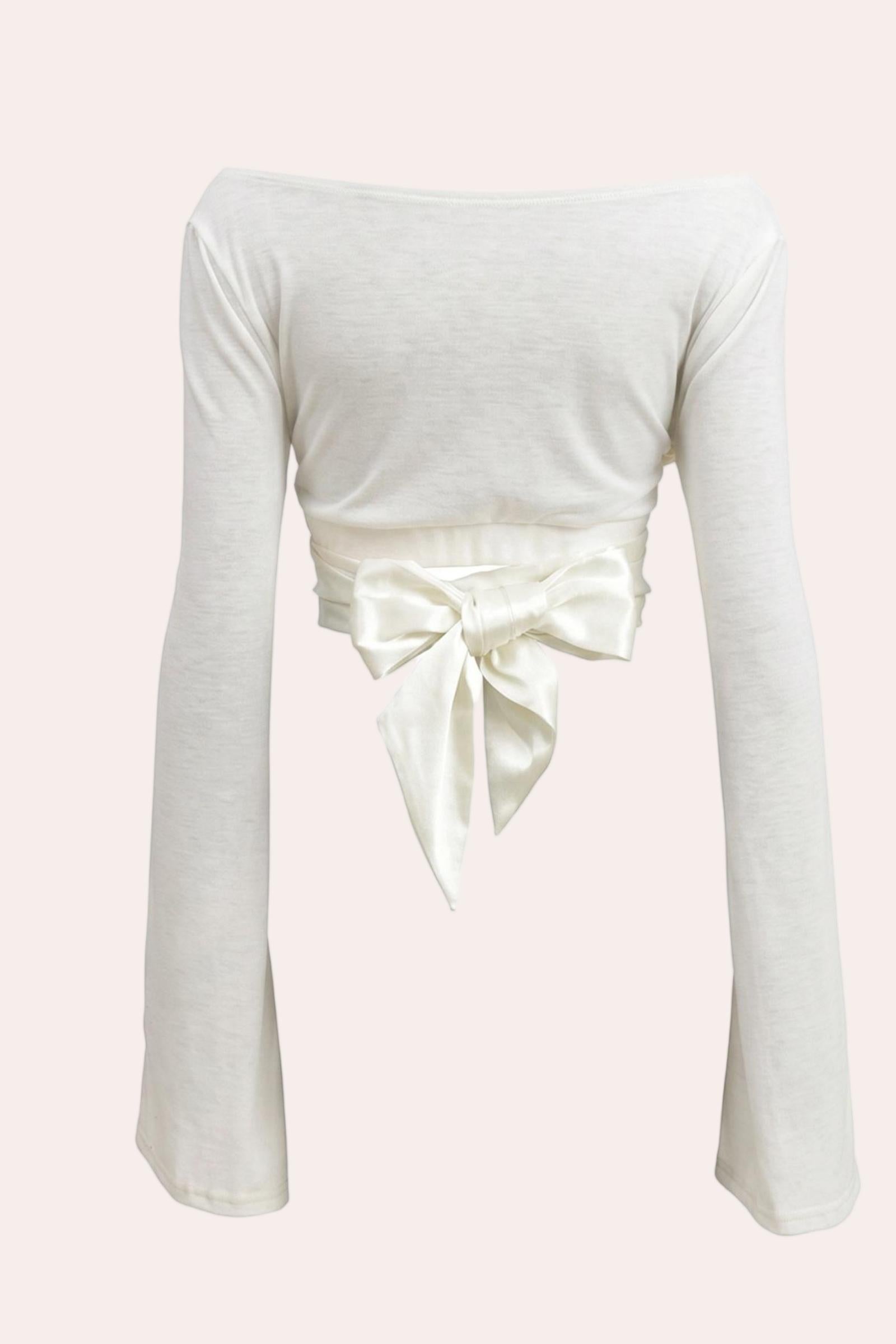 Coquette Cream Off Shoulder Long Sleeve Crop Top